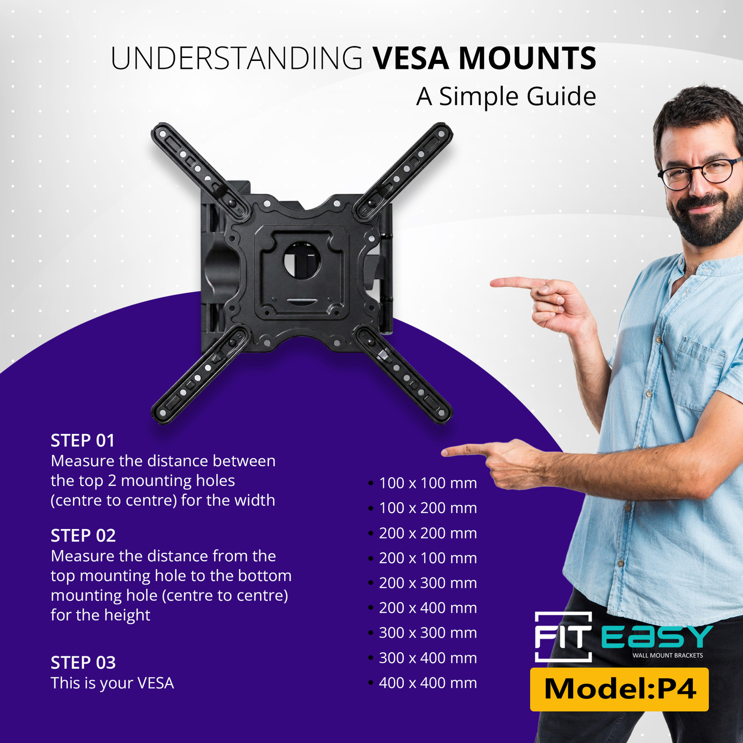 Image of FIT EASY P4 TV WallMount Bracket for 32-65 Inch.HeavyDuty Imported WallMount Bracket. Tilt TV Mount