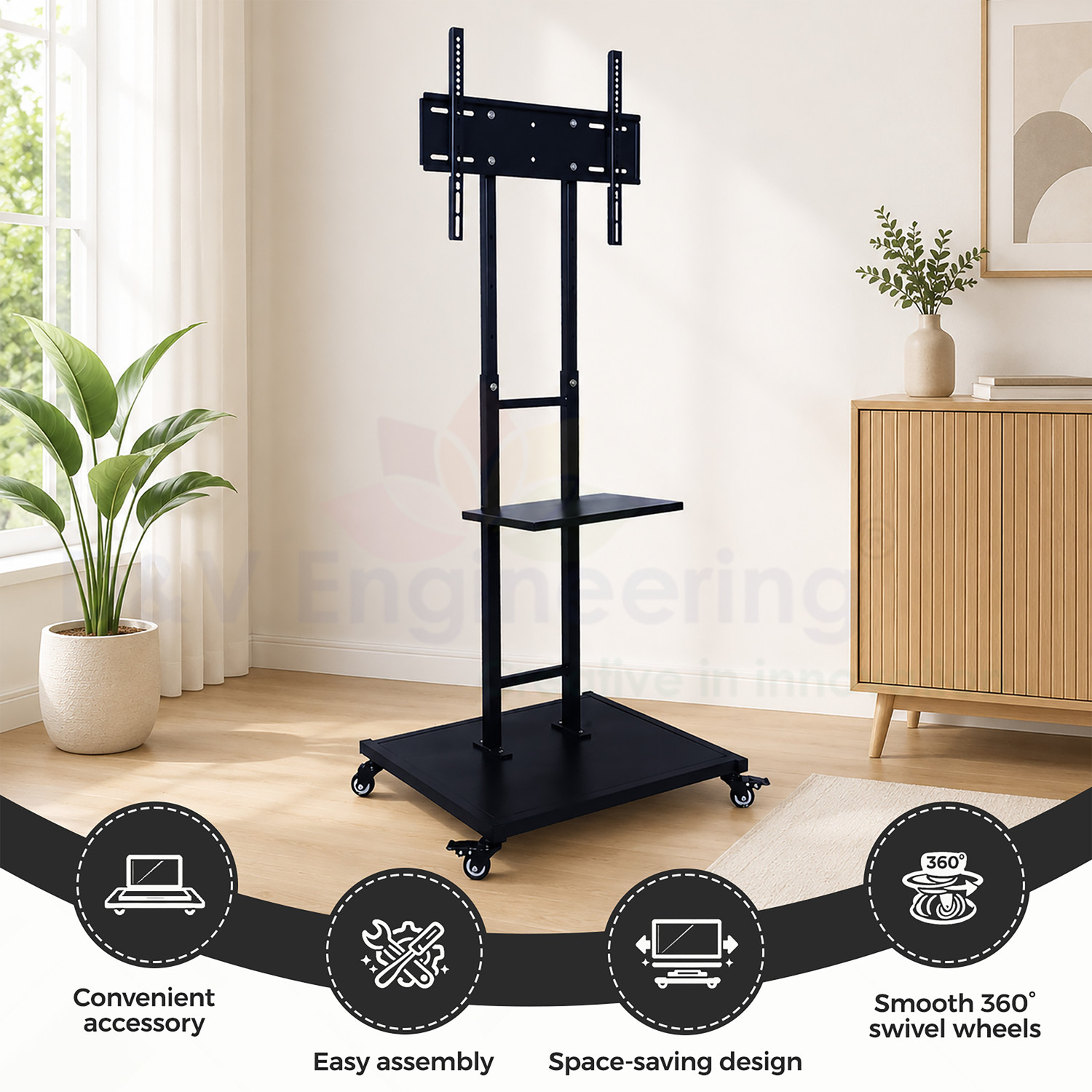 Image of D&V ENGINEERING Mobile TV Stand for 32-65 Inches TV , Height Adjustable TV Floor Stand Full Motion TV Mount