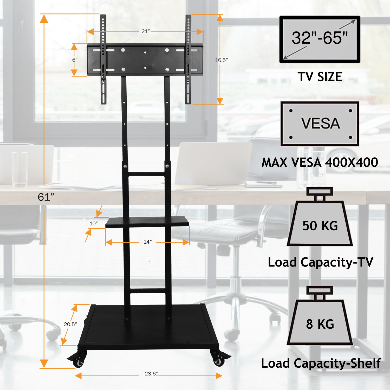 Image of D&V ENGINEERING Mobile TV Stand for 32-65 Inches TV , Height Adjustable TV Floor Stand Full Motion TV Mount