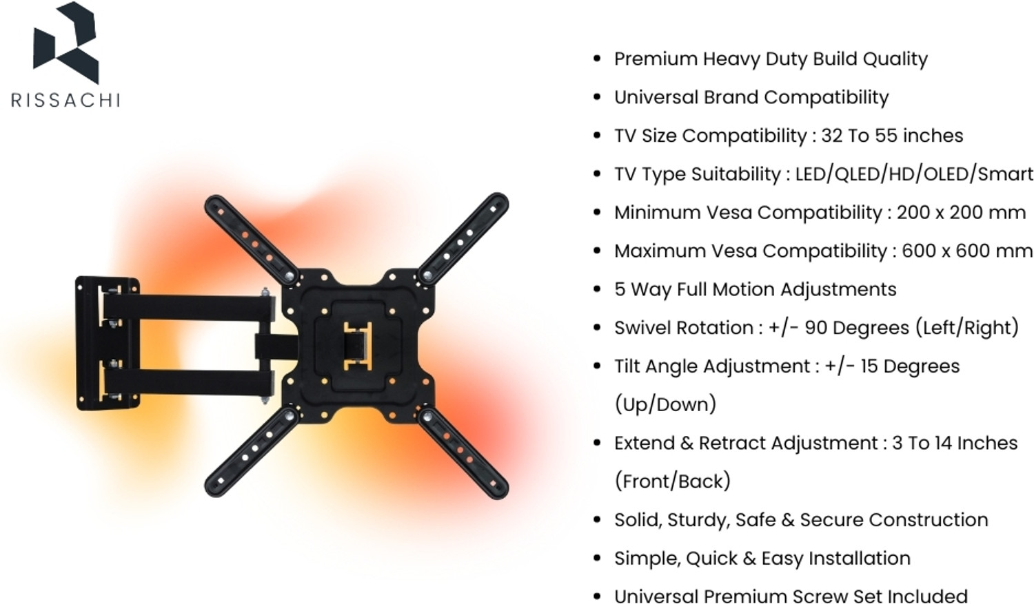 Image of RISSACHI Wall Mount TV Stand for 32-60 Inch | Folding & Moving TV Stand (40cm wall depth) Full Motion TV Mount