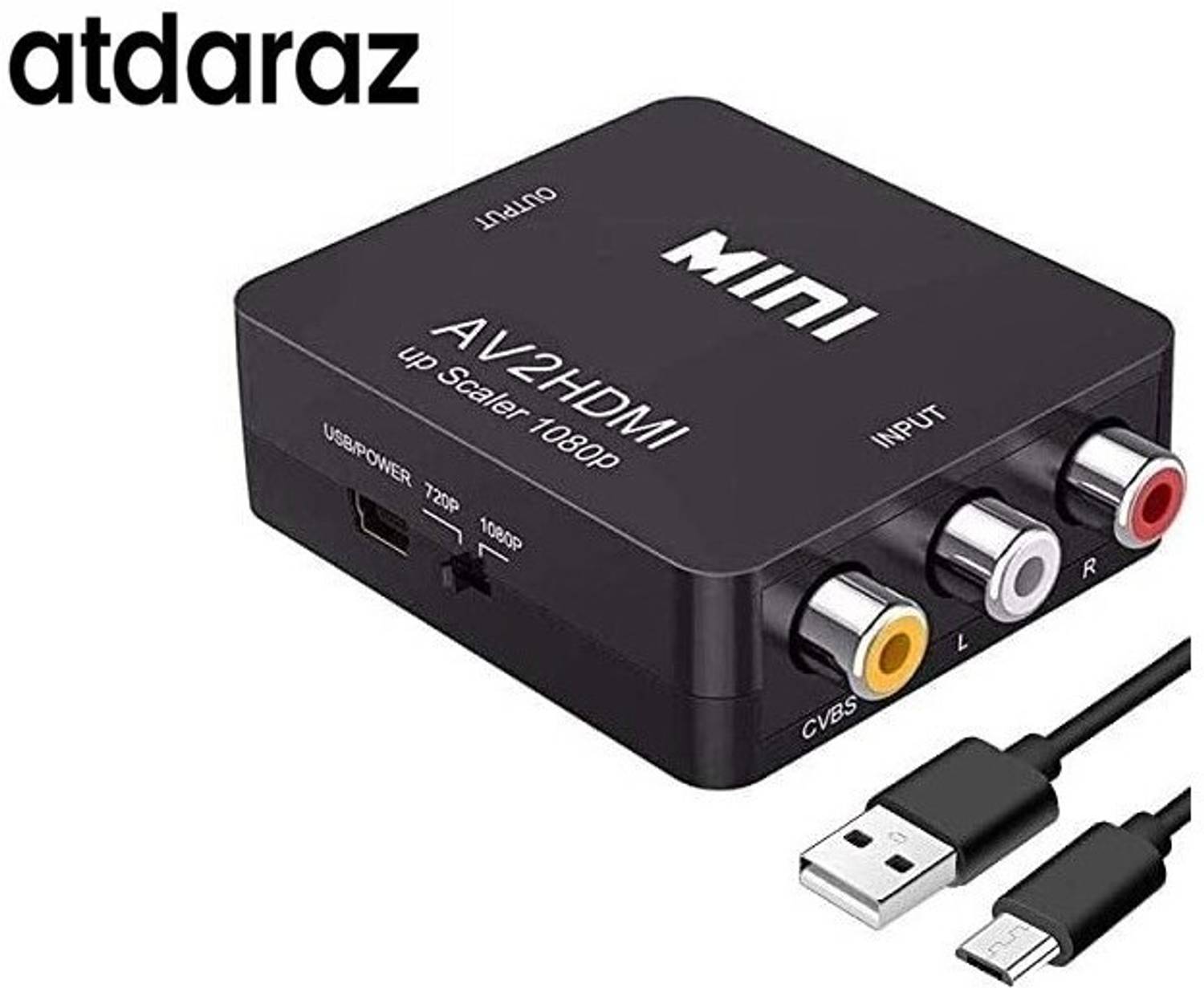 atdaraz TV-out Cable AV RCA Input to HDMI Output Converter UP Scaler Full HD Video 720/1080P