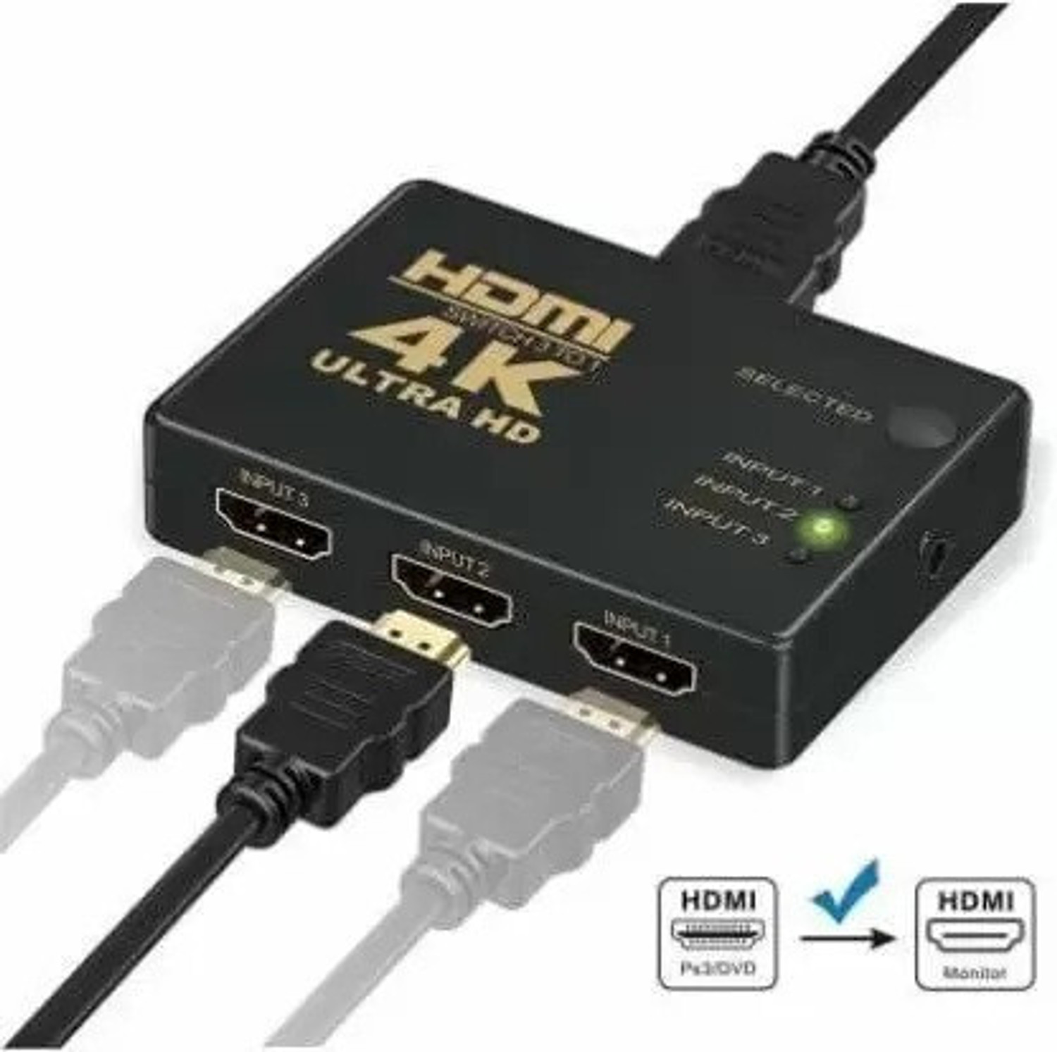 Image of Mak World TV-out Cable 3 Port HDMI Switch Box Switcher 3 in 1 Out, Supports 3D 1080P