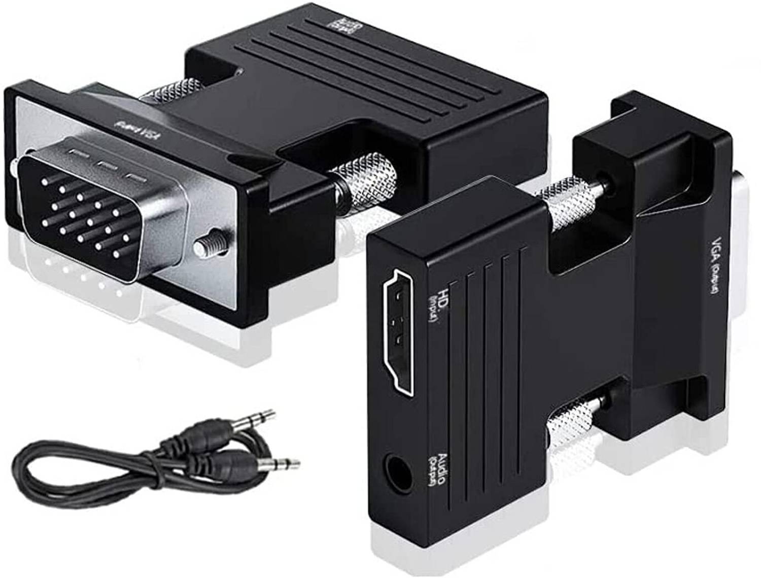 1Goal HDMI to VGA Adapter Converter with 3.5mm Stereo Audio, Active Female HDMI to VGA Male 1080p Video Dongle Adaptor for Laptop PC PS3 Xbox STB Blu-ray DVD TV Stick HDMI Connector