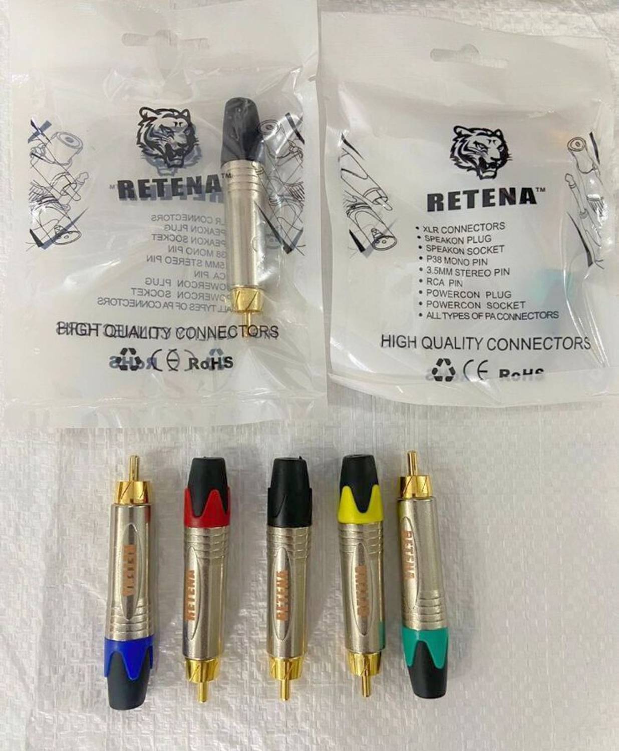 TERABYTE TV-out Cable 5pc Metal Gold Plated RCA Pin Audio Video Speaker Male Connectors Jack AV Plug