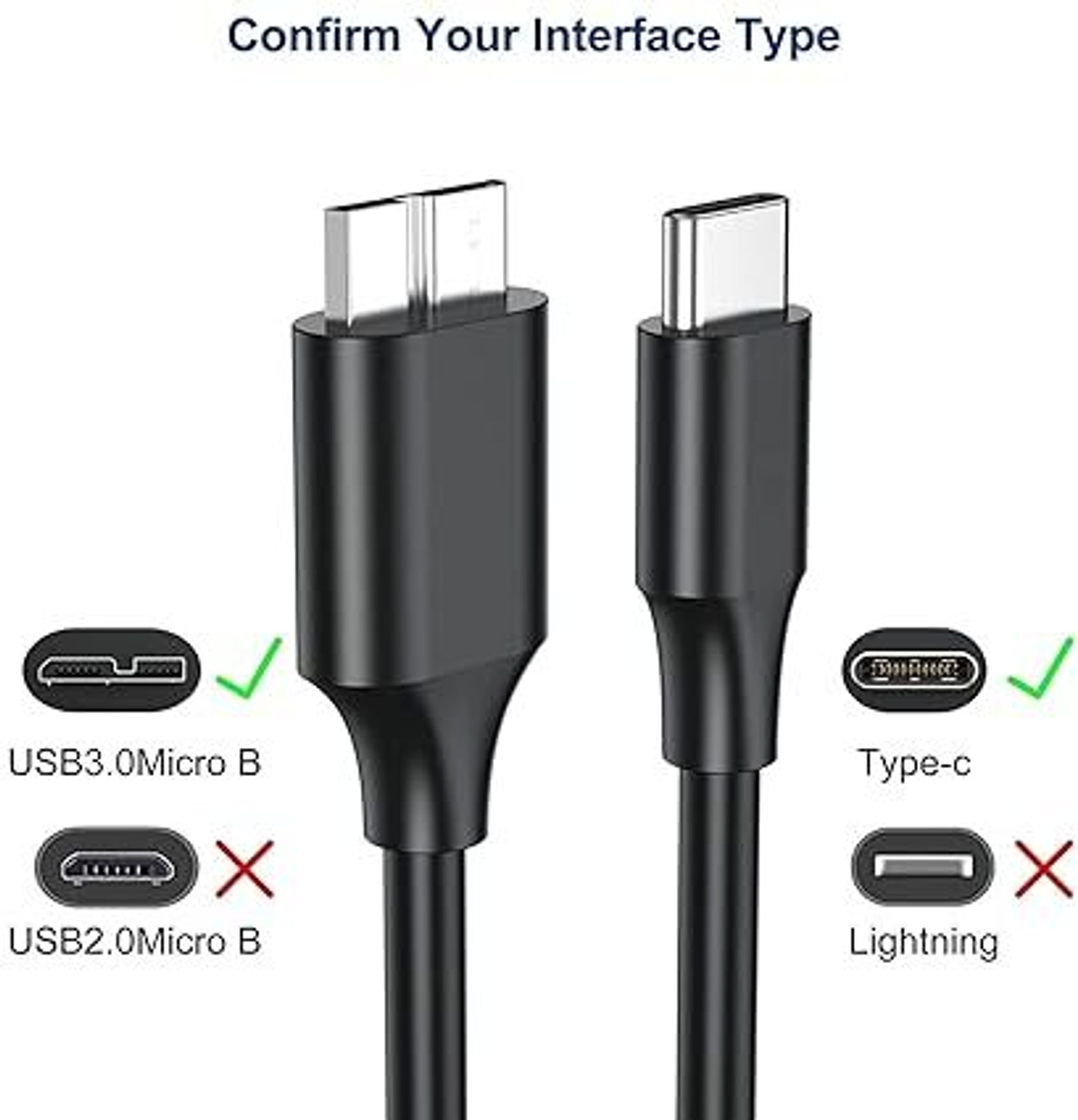 Image of ALRITO Type C 0.3 m USB C to Micro B 3.0 Cable (5 Gbps), USB 3.1 External Hard Drive Cable