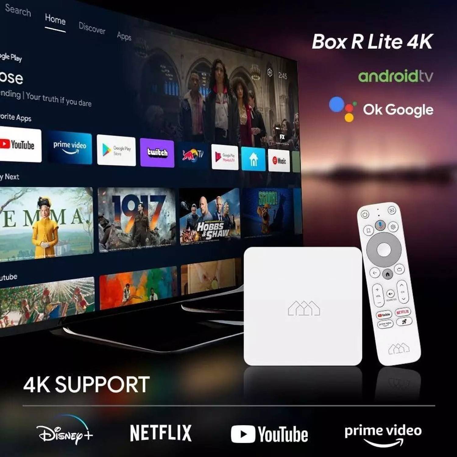 Boîtier TV Android 10 Q1 ATV, 4K, 2Go RAM, 16Go ROM, WiFi 5G