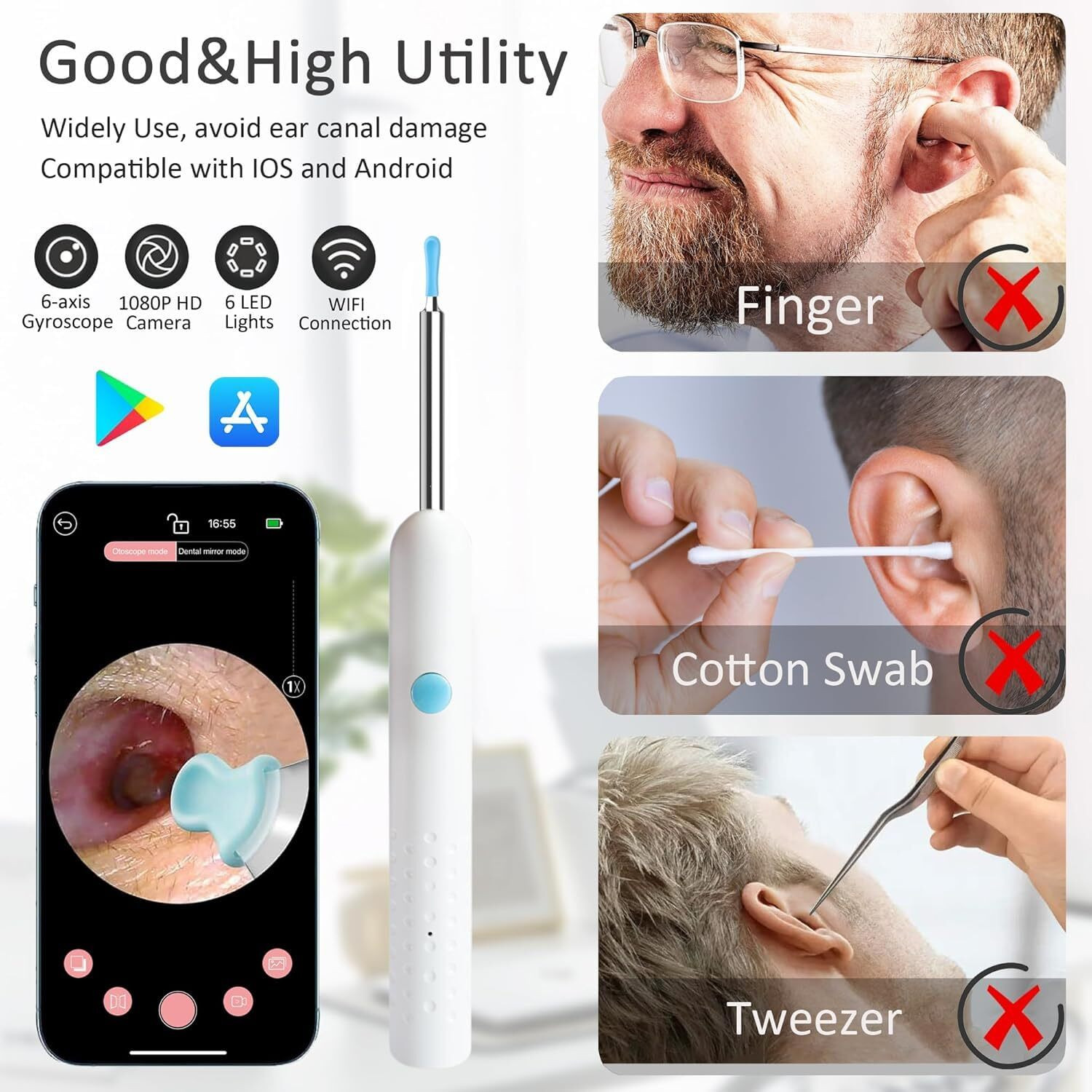 Image of Kripara Sales 1PCS Ear Wax Removal Kit with HD Camera Wifi Connection Reusable Endoscope Tool