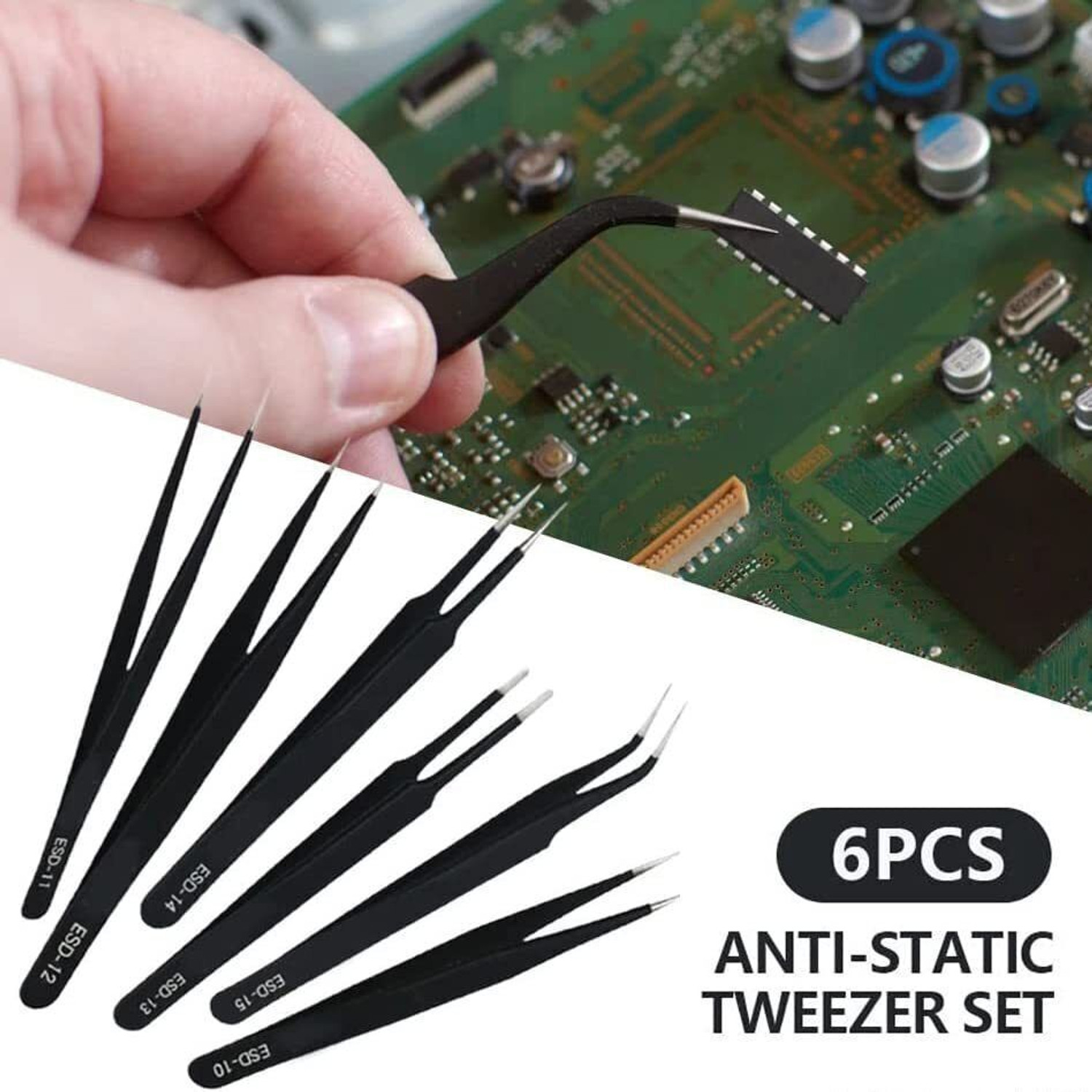 Image of HEZON 6pcs Versatile Stainless Steel Tweezers Set for Fine Object Handling Great