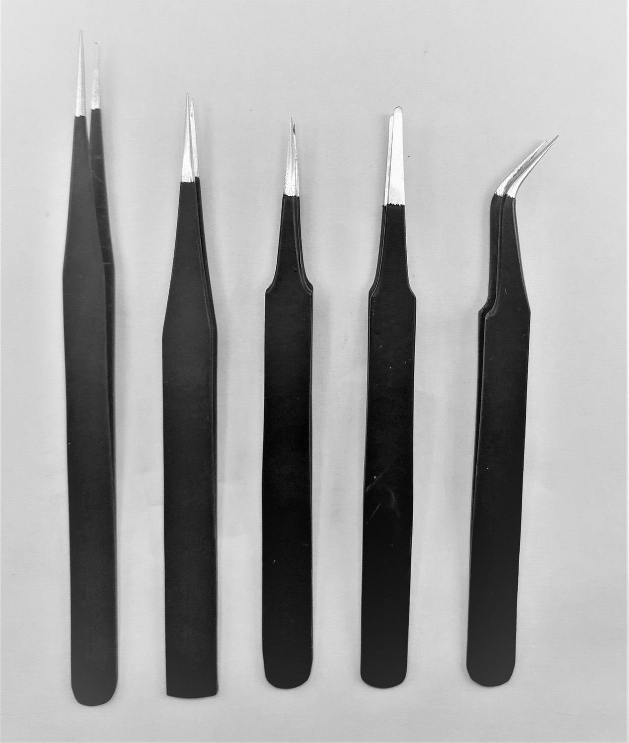 Image of RIVER FOX Black Coated Stainless Steel Non Magnetic Tweezers Set of 5
