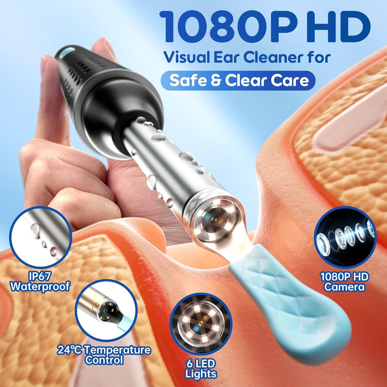 Image of SPARKLESS Ear Wax Removal Tool Camera, 1080P HD Ear Camera & 6 LED Lights