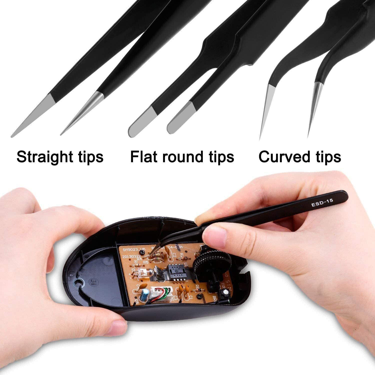 Image of HEZON 6pcs Versatile Stainless Steel Tweezers Set for Fine Object Handling Great