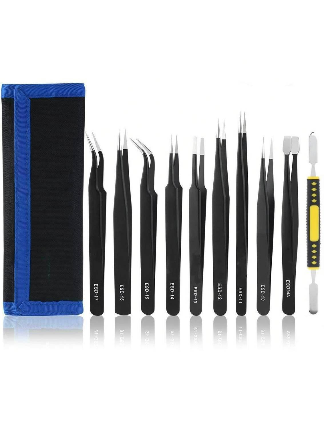 Afflatus 10 Pcs Anti-Static Tweezers Set for Electronics Soldering Jewelry Craft Lab Work