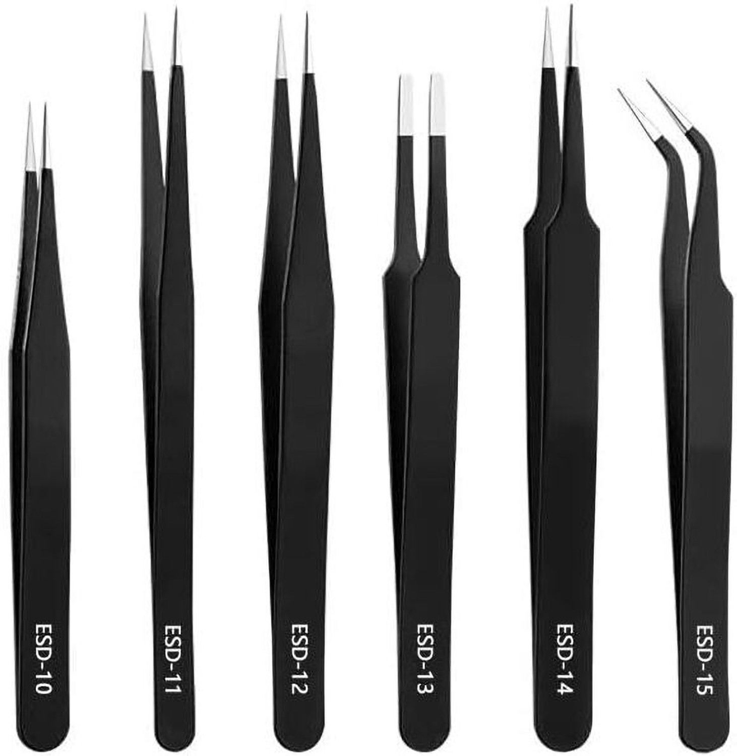 Image of HEZON 6pcs Versatile Stainless Steel Tweezers Set for Fine Object Handling Great