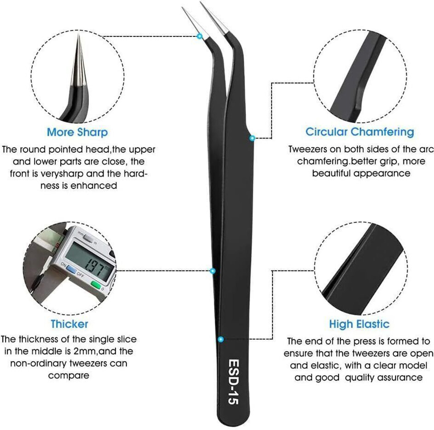 Image of HEZON 6pcs Versatile Stainless Steel Tweezers Set for Fine Object Handling Great