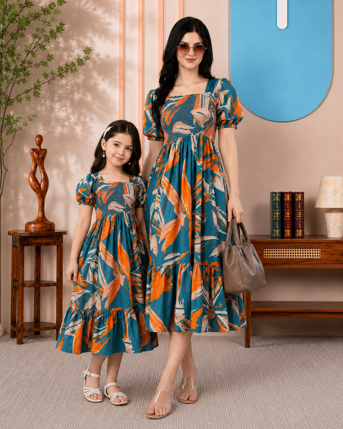 Image of Deklook Printed Mother & Daughter Dress Twinning Set