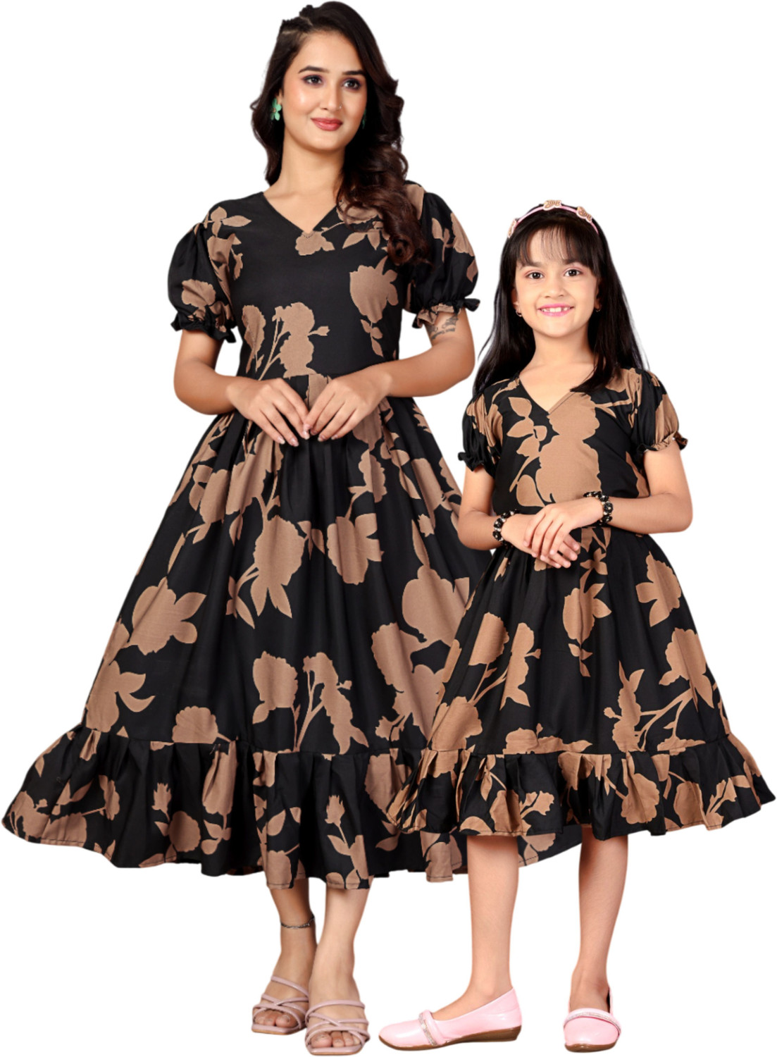Image of Nautiful Printed Mother & Daughter Dress Twinning Set