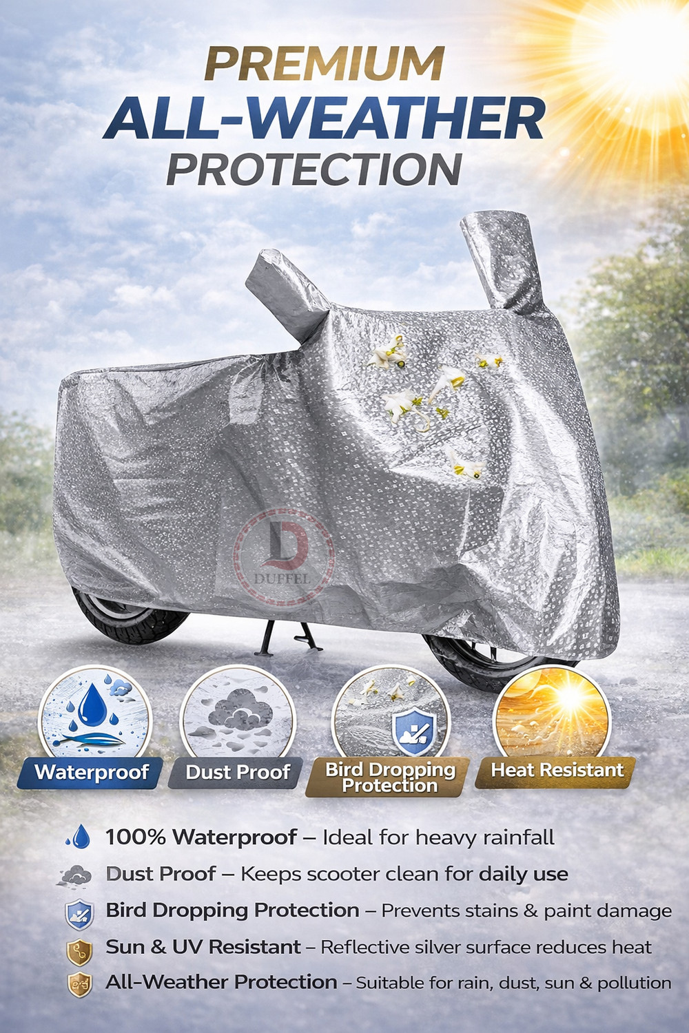 Image of Duffel Waterproof Two Wheeler Cover for Bajaj