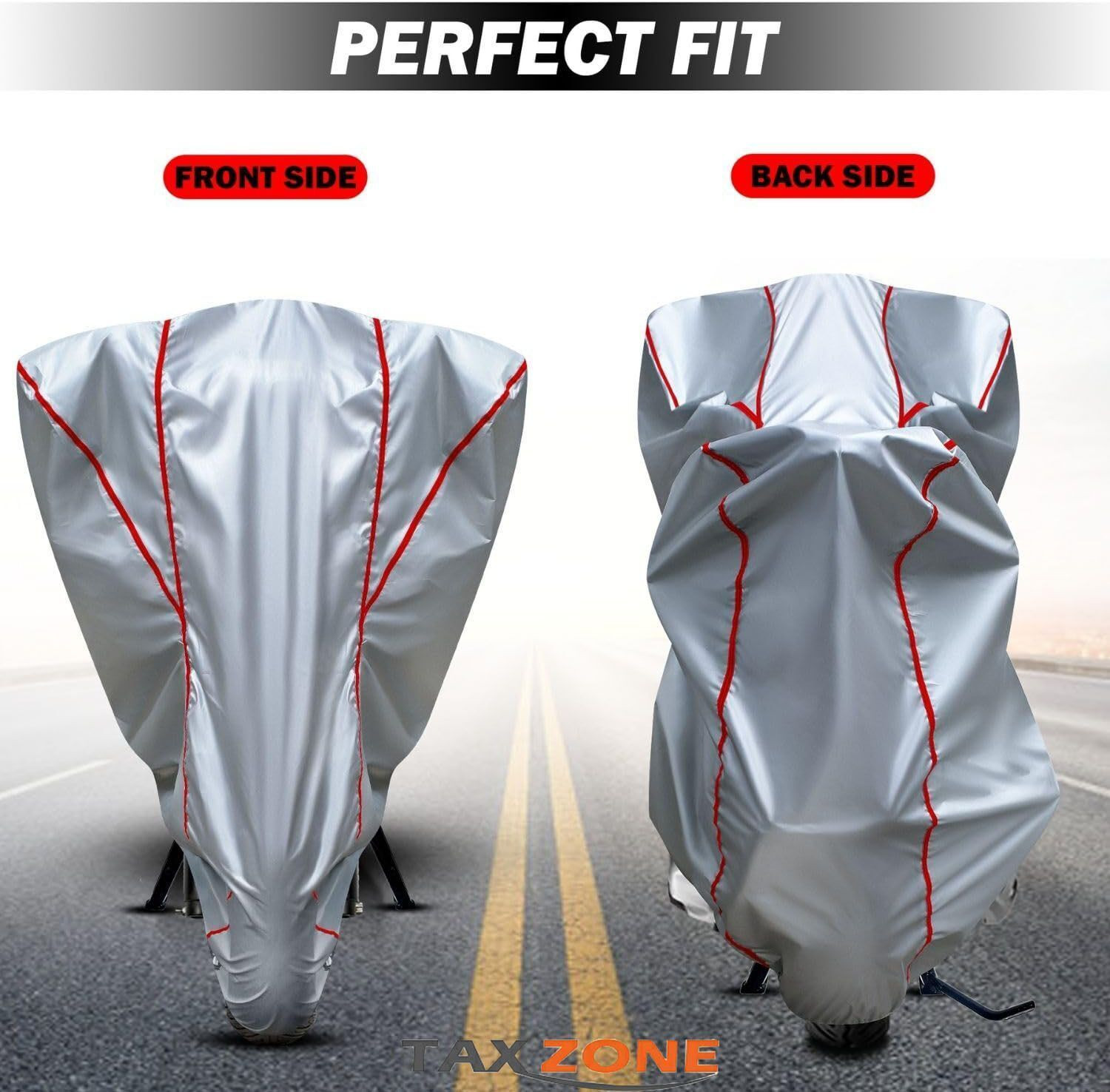 Image of TAXZONE Waterproof Two Wheeler Cover for Honda (CB Unicorn, Silver, Red)