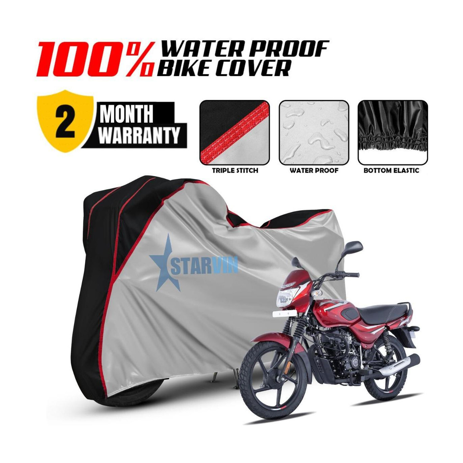 Image of STARVIN Waterproof Two Wheeler Cover for Bajaj (Platina, Silver, Black)