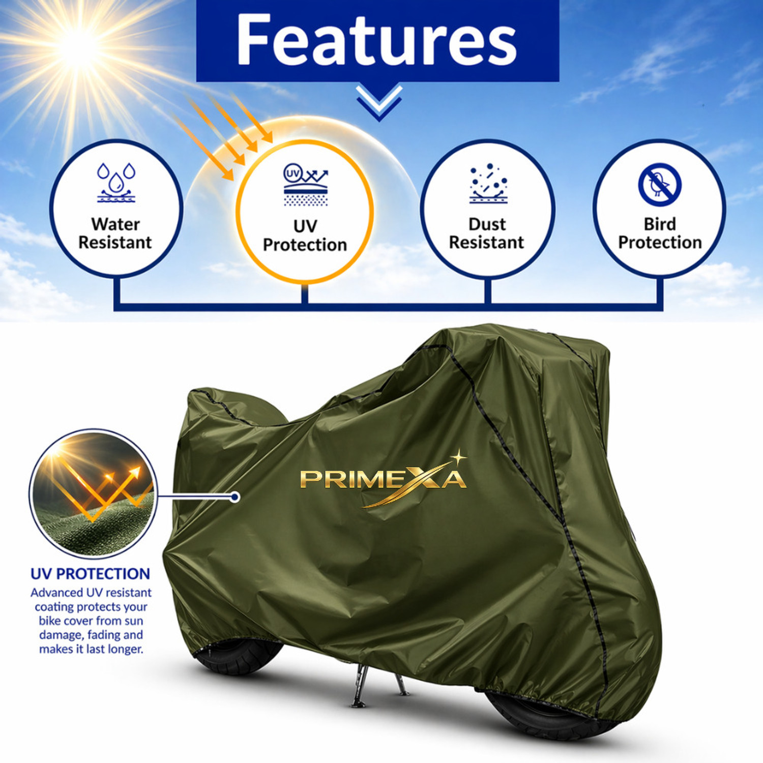 Image of Primexa Waterproof Two Wheeler Cover for Bajaj (Pulsar 150, Green)