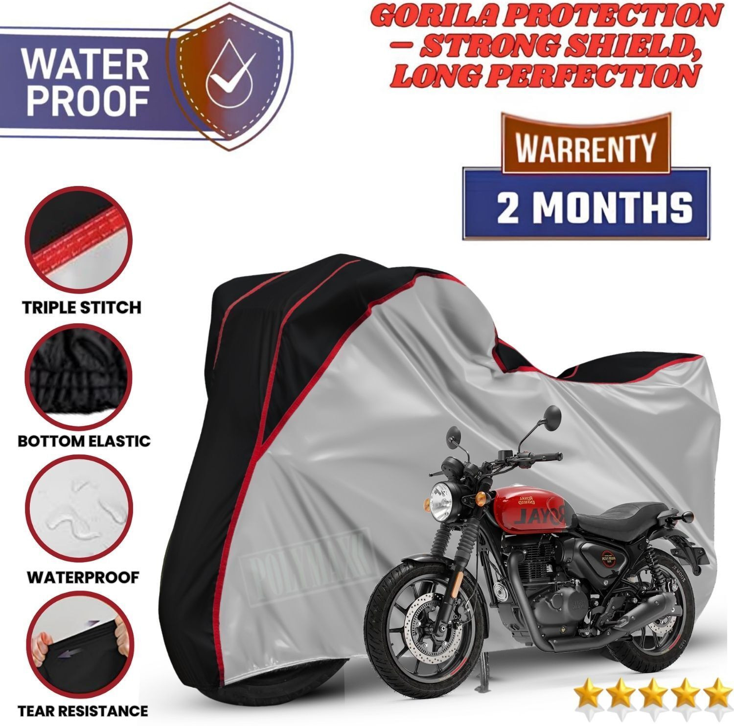 Image of OliverX Waterproof Two Wheeler Cover for Royal Enfield