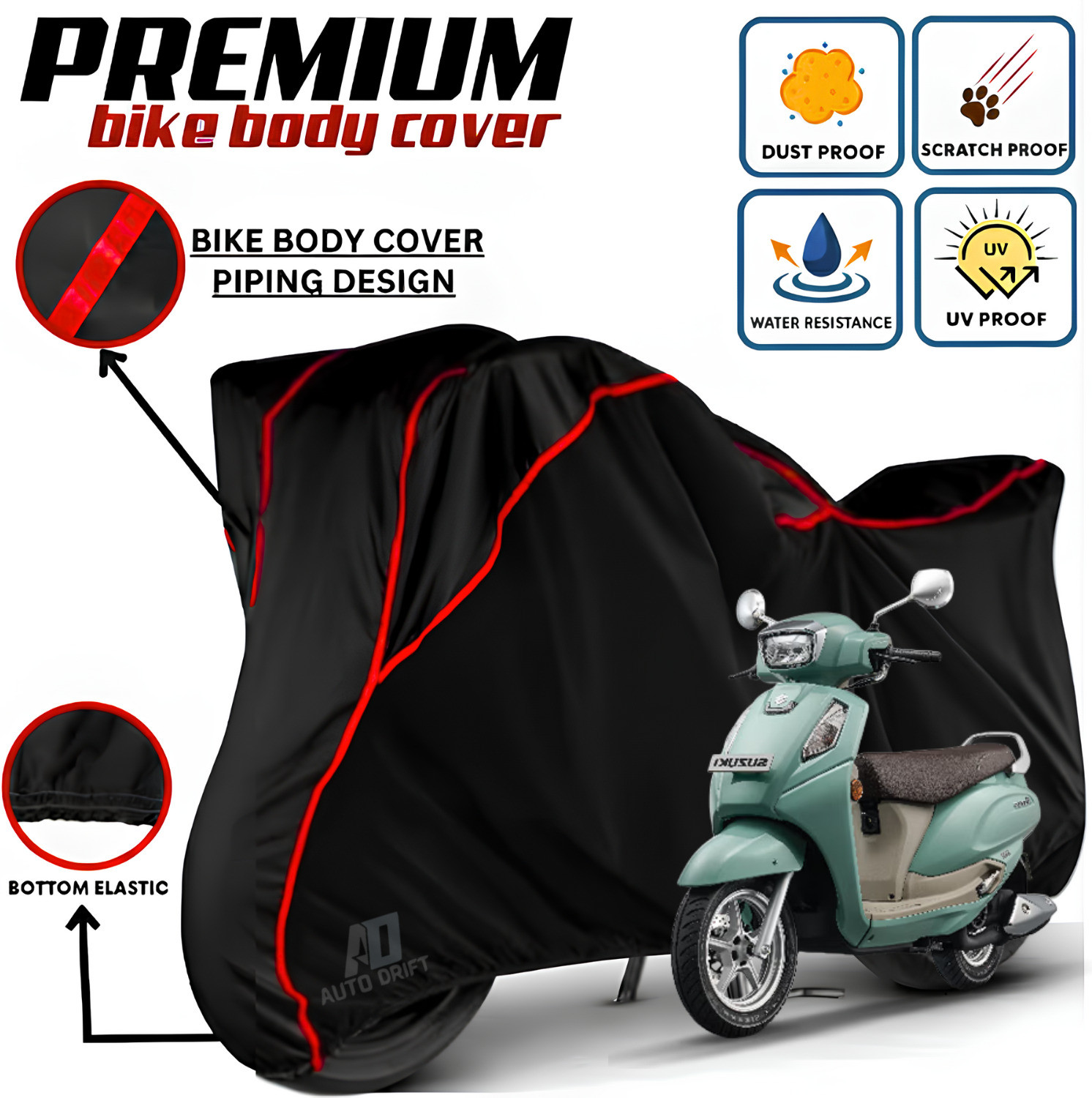 Image of Auto Drift Waterproof Two Wheeler Cover for Suzuki