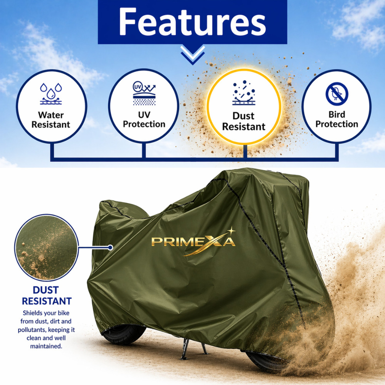 Image of Primexa Waterproof Two Wheeler Cover for Bajaj (Pulsar 150, Green)