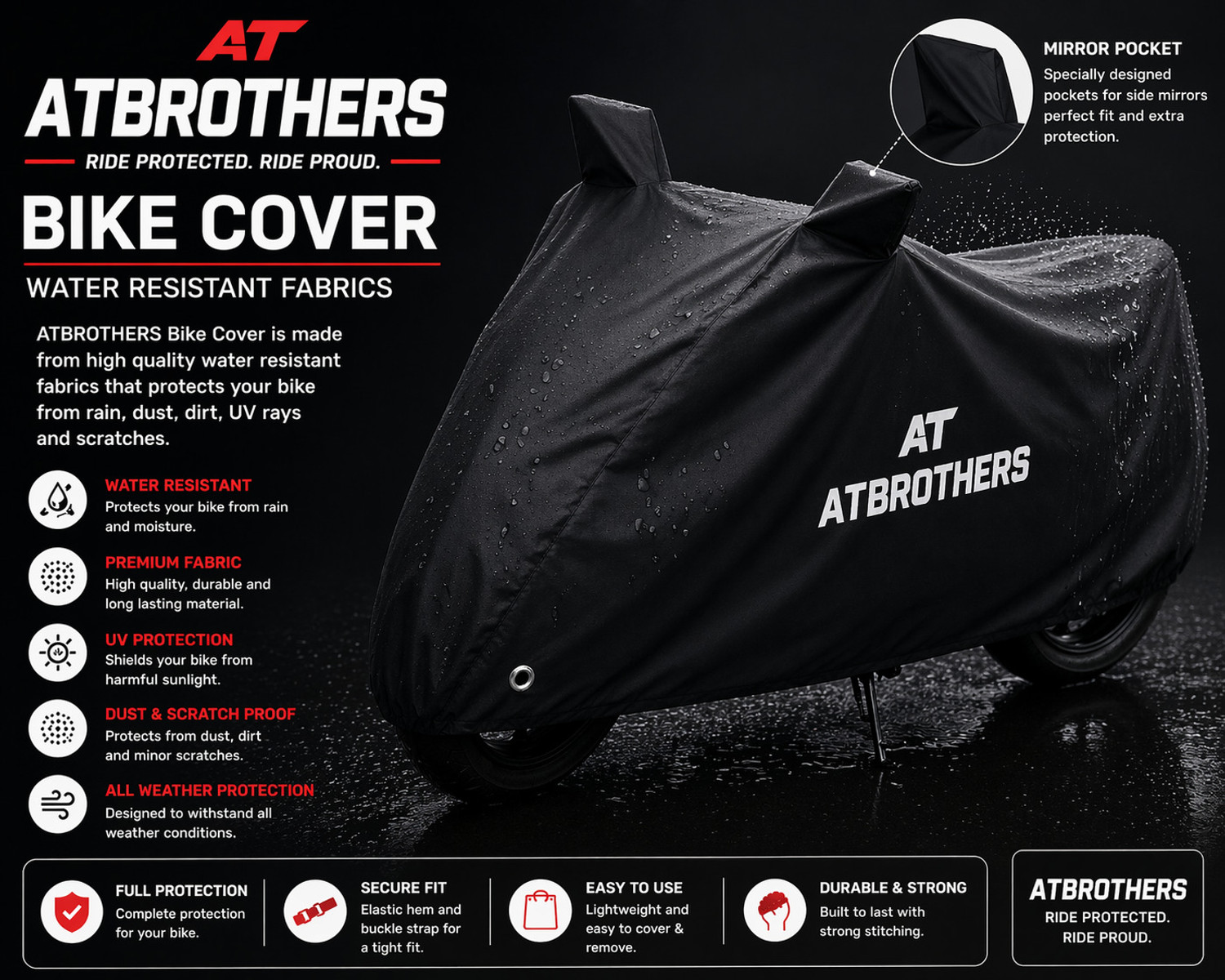 Image of ATBROTHERS Waterproof Two Wheeler Cover for Universal For Bike