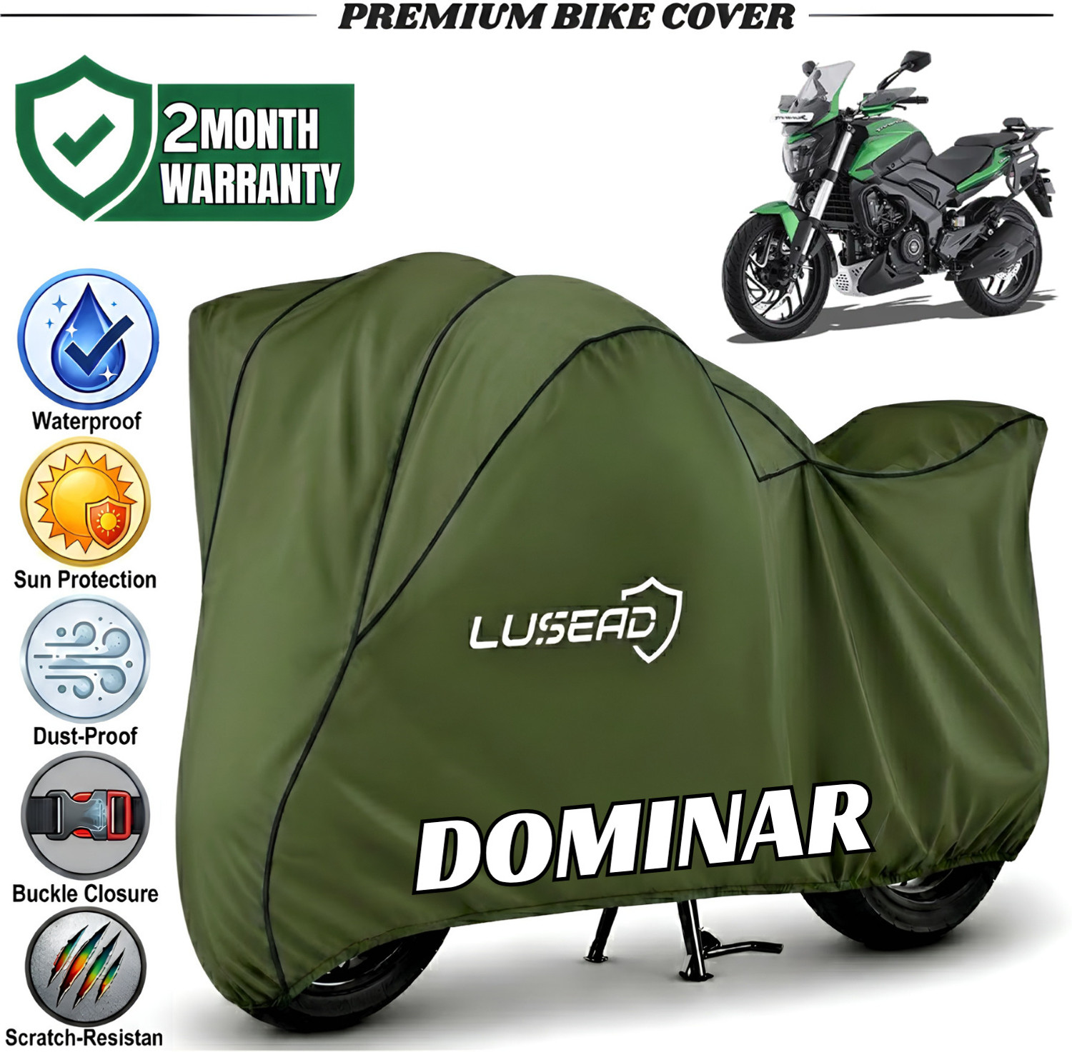Image of Lusead Waterproof Two Wheeler Cover for Bajaj (Dominar, Green)