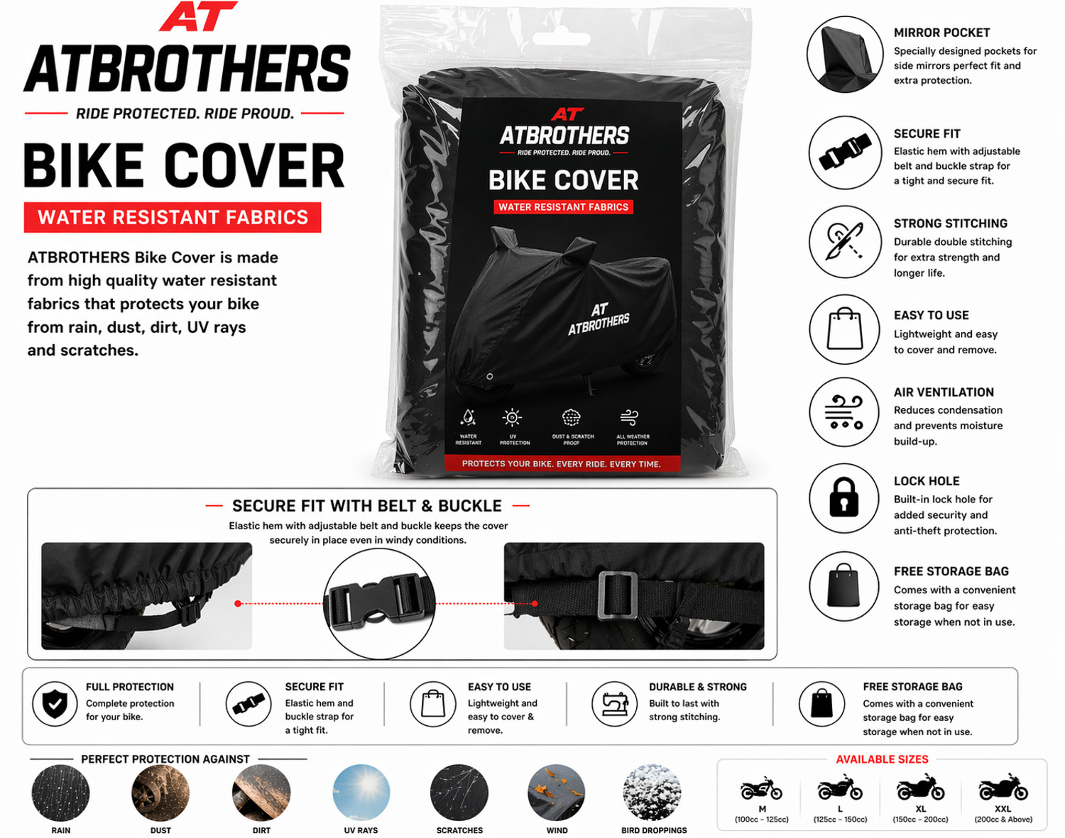 Image of ATBROTHERS Waterproof Two Wheeler Cover for Universal For Bike