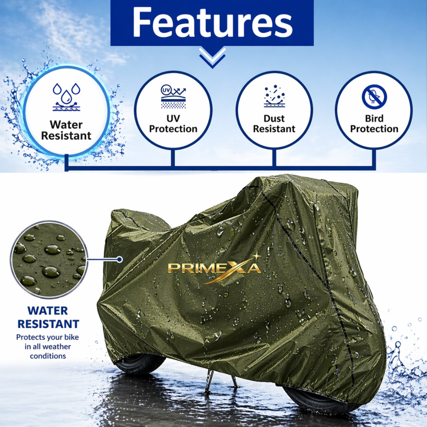 Image of Primexa Waterproof Two Wheeler Cover for Bajaj (Pulsar 150, Green)