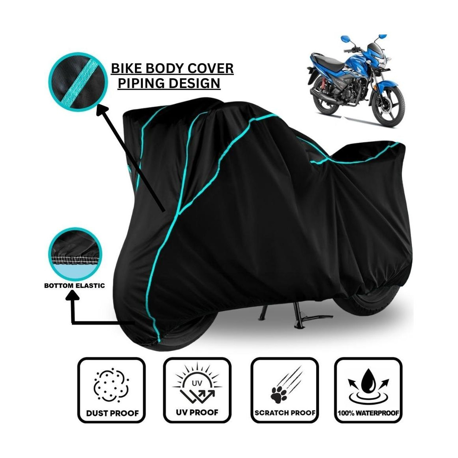 Image of LE PRA Waterproof Two Wheeler Cover for Honda (Livo, Black, Blue)
