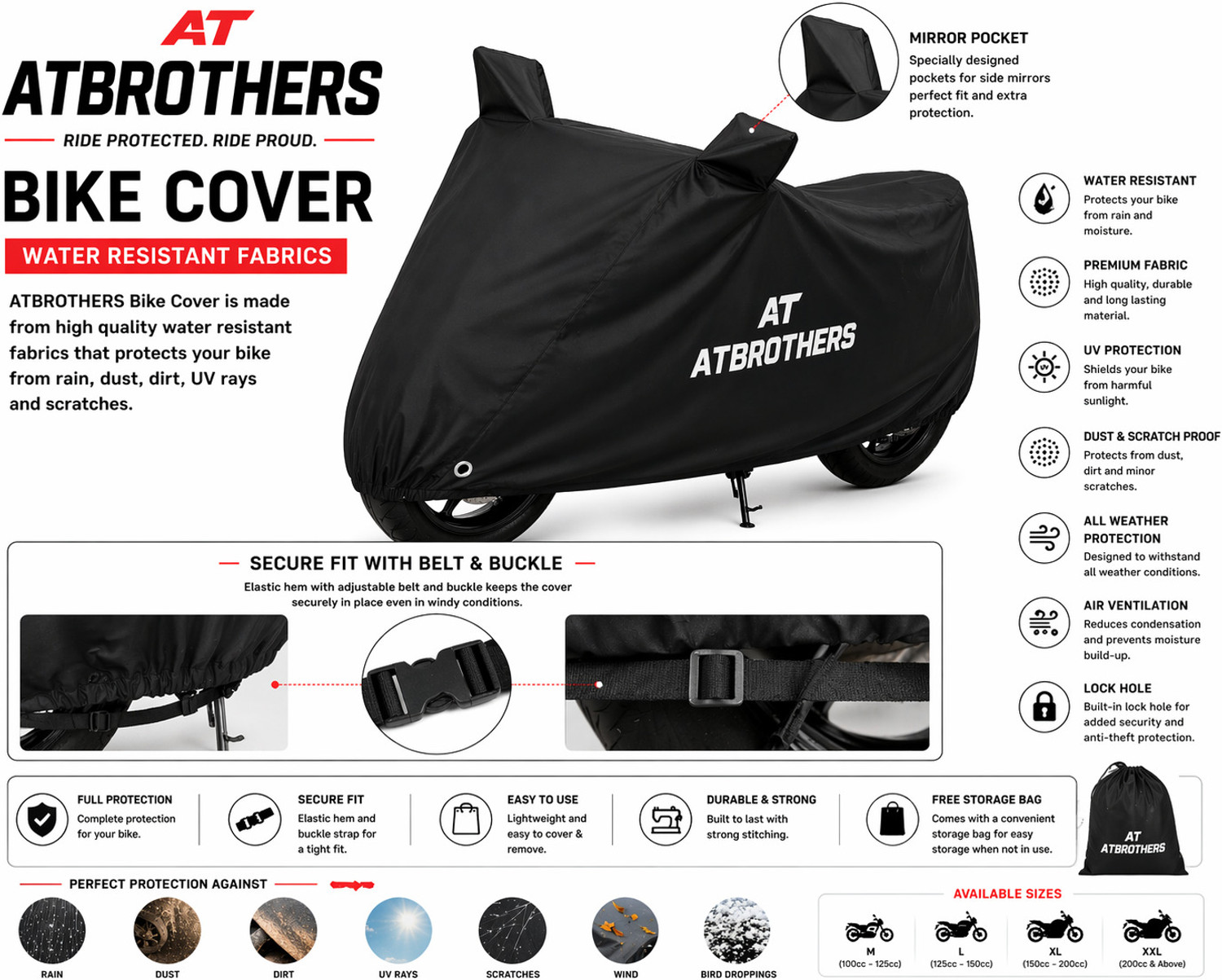 Image of ATBROTHERS Waterproof Two Wheeler Cover for Universal For Bike