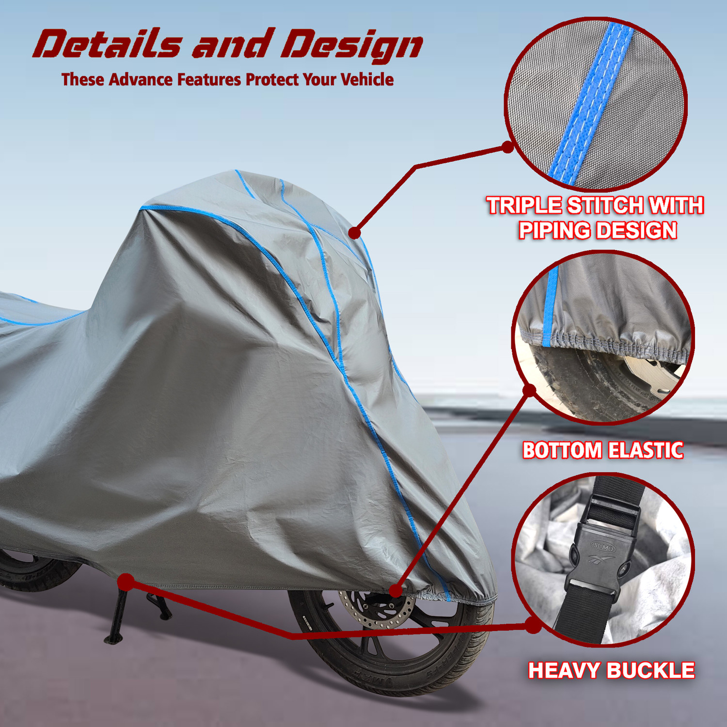 Image of HEARTCE Waterproof Two Wheeler Cover for Bajaj (Pulsar 220F, Grey)