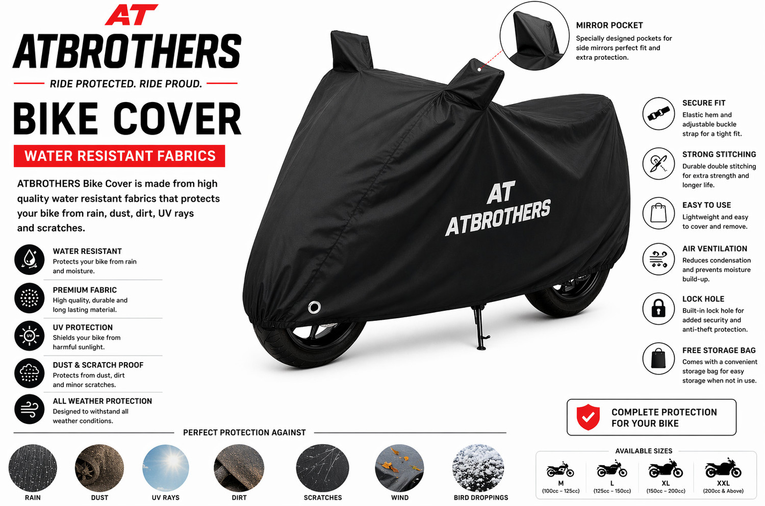 Image of ATBROTHERS Waterproof Two Wheeler Cover for Universal For Bike