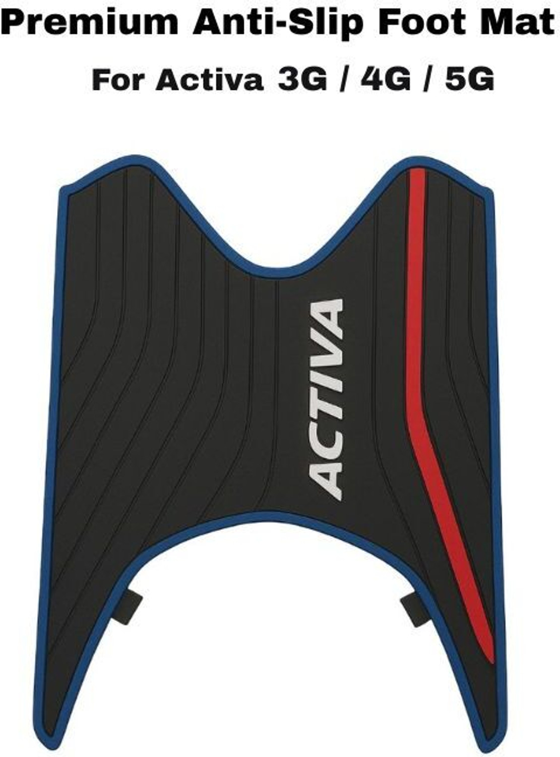 Image of EAZ Premium Anti-Slip Foot Mat for Honda Activa - Black with Blue Border & Red Line Honda Activa, Activa 3G, Activa 4G, Activa 5G Two Wheeler Mat