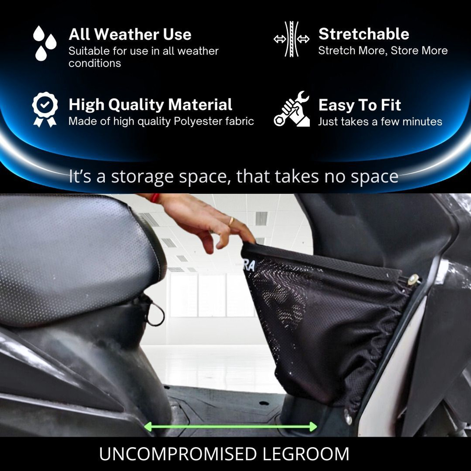 Image of Fibera Smart Compact Basket For iQube Luggage Box Black Polyester Motorbike Saddlebag