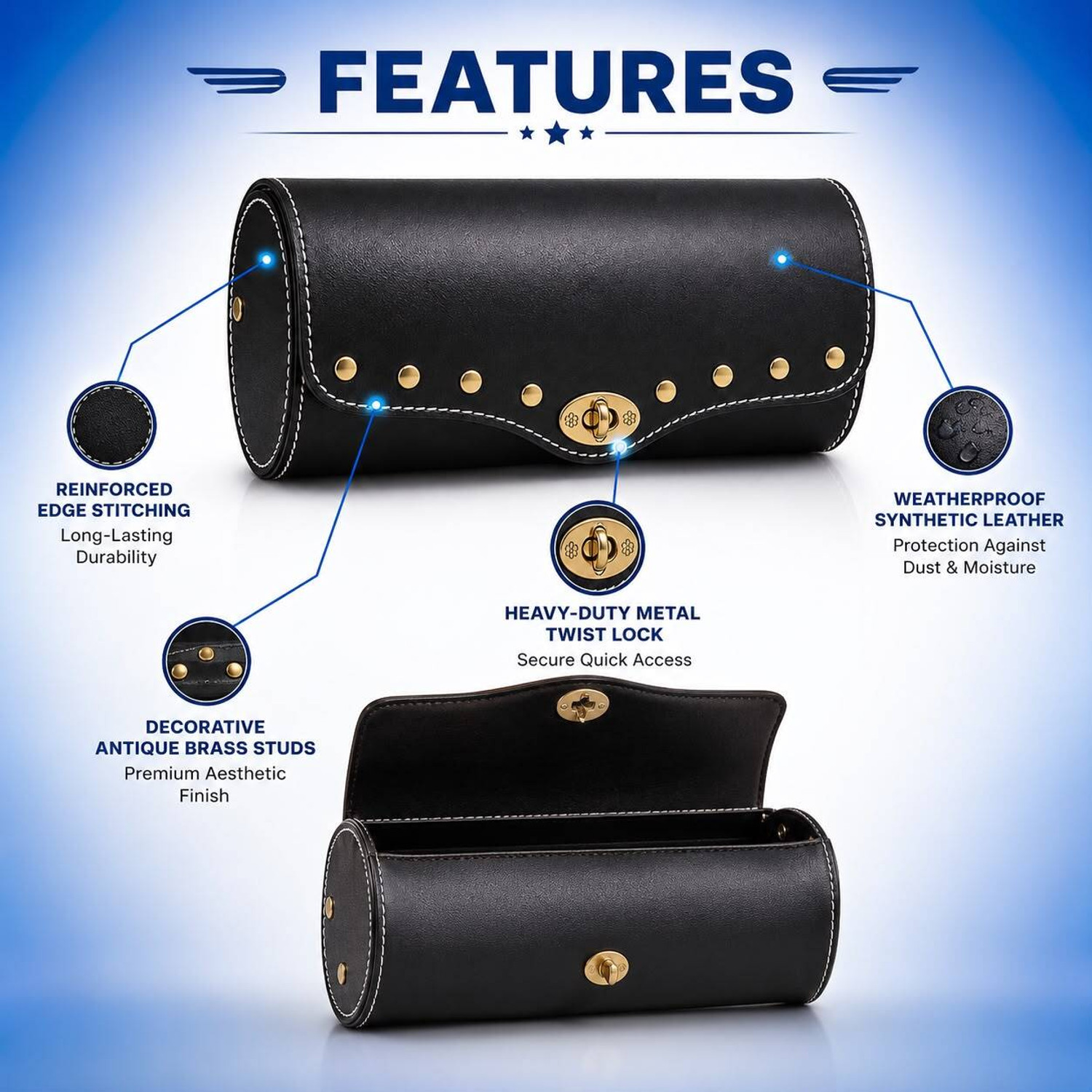 Image of FATHER AUTO Bike Tool Saddle Centre Lock Black Bag Universal For Bike Saddle Bag Black Leather Motorbike Saddlebag