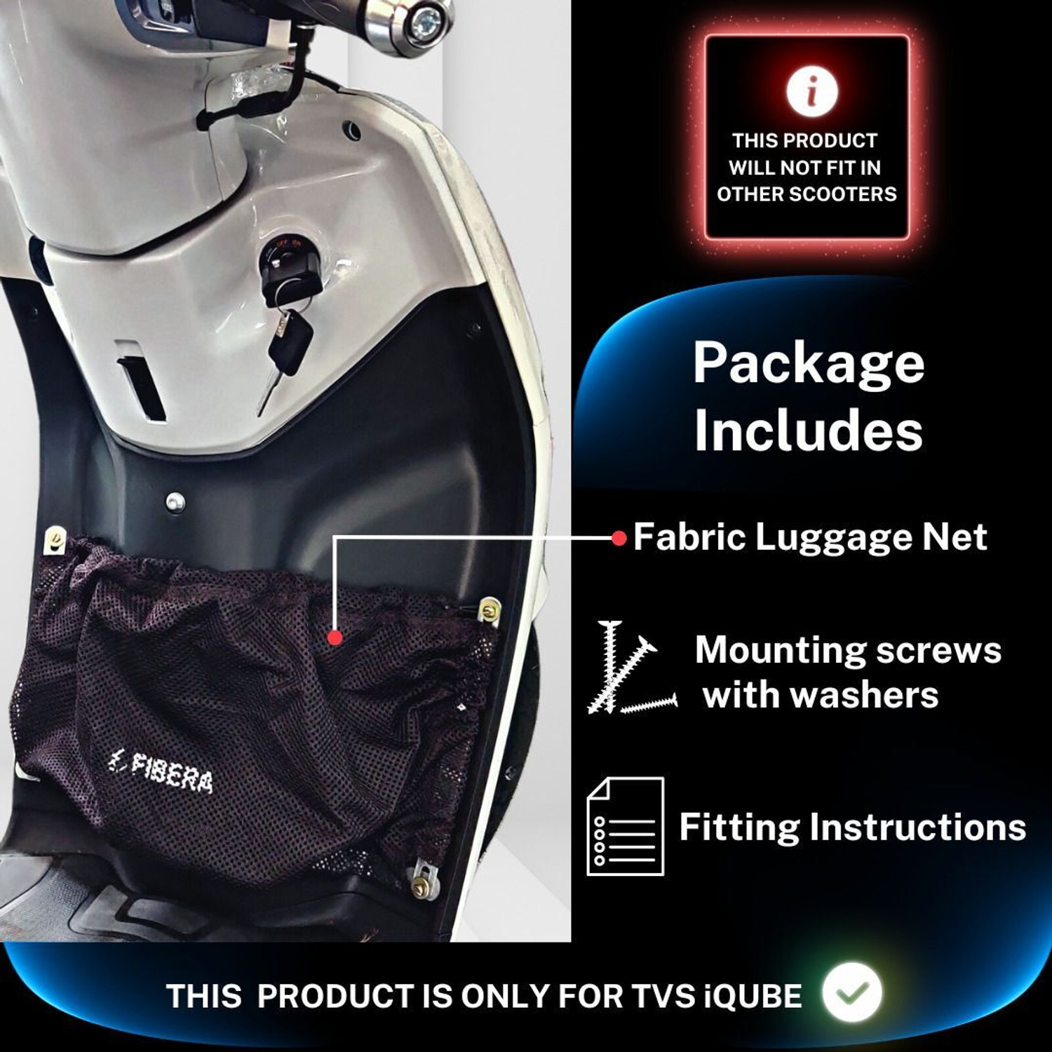 Image of Fibera Smart Compact Basket For iQube Luggage Box Black Polyester Motorbike Saddlebag