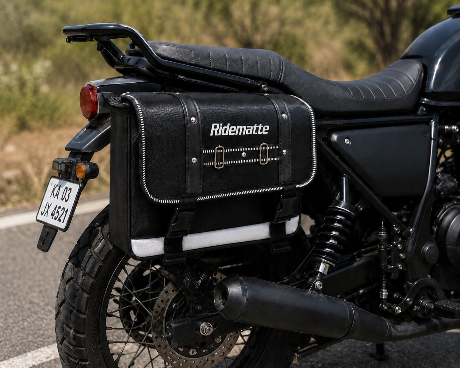 Image of Ridemate Ridematte Moto | Premium Quality | Durable | Amazing Looks | One-side Black Leatherette Motorbike Saddlebag