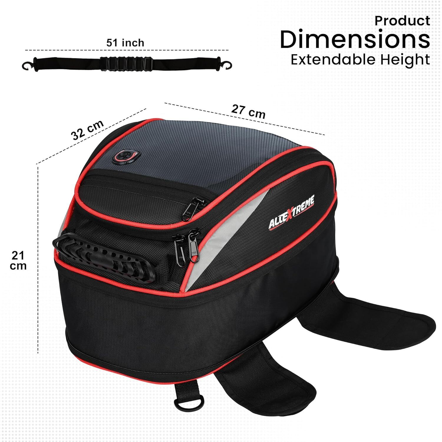 Image of ALLEXTREME EXFTB01 Magnetic Fuel Tank Bag with Rain Cover & Multi-Pocket Universal Fit Saddle Bag Black Polyester Motorbike Saddlebag