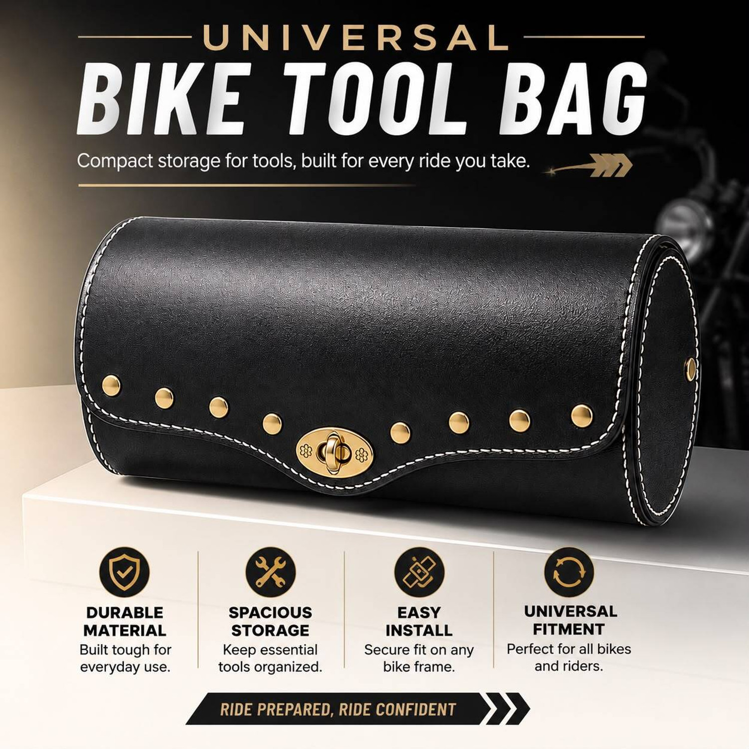 Image of FATHER AUTO Bike Tool Saddle Centre Lock Black Bag Universal For Bike Saddle Bag Black Leather Motorbike Saddlebag