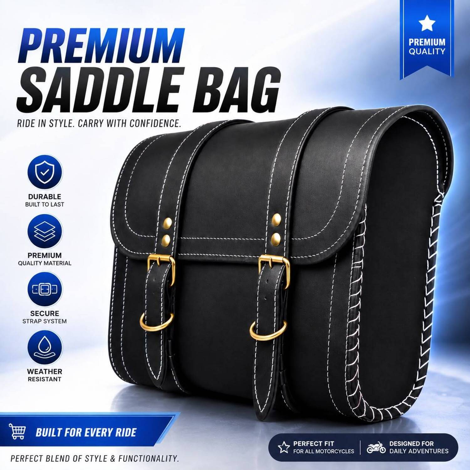 FATHER AUTO Black Leather Motorbike Saddlebag - Image 1