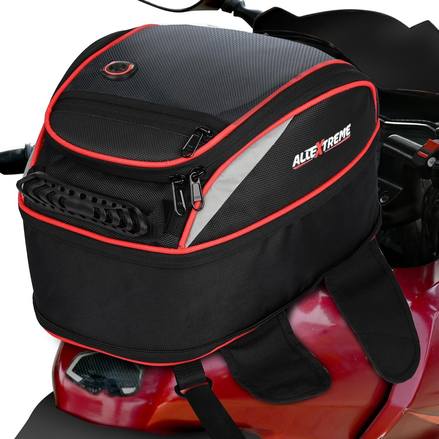 Image of ALLEXTREME EXFTB01 Magnetic Fuel Tank Bag with Rain Cover & Multi-Pocket Universal Fit Saddle Bag Black Polyester Motorbike Saddlebag