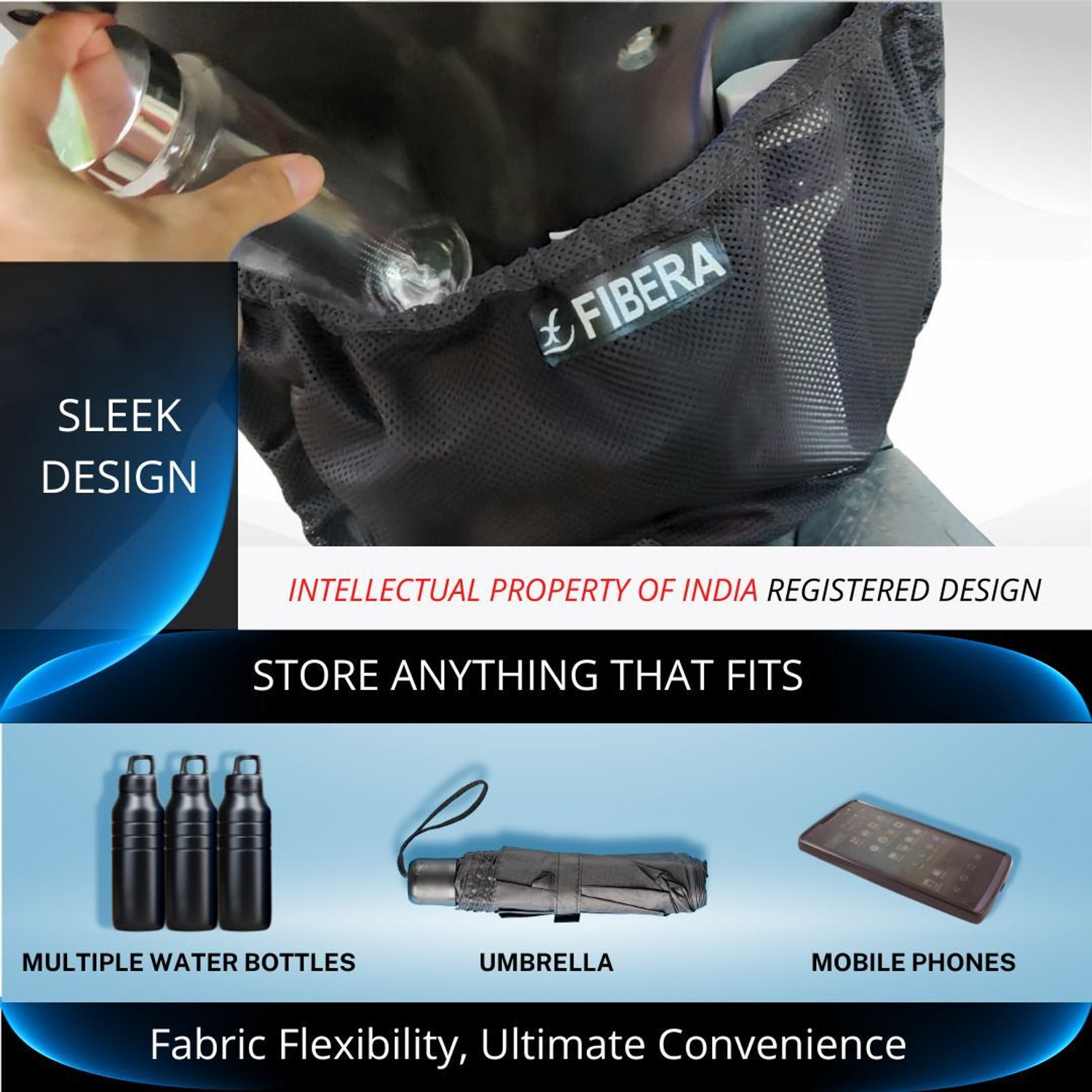 Image of Fibera Smart Compact Basket For iQube Luggage Box Black Polyester Motorbike Saddlebag
