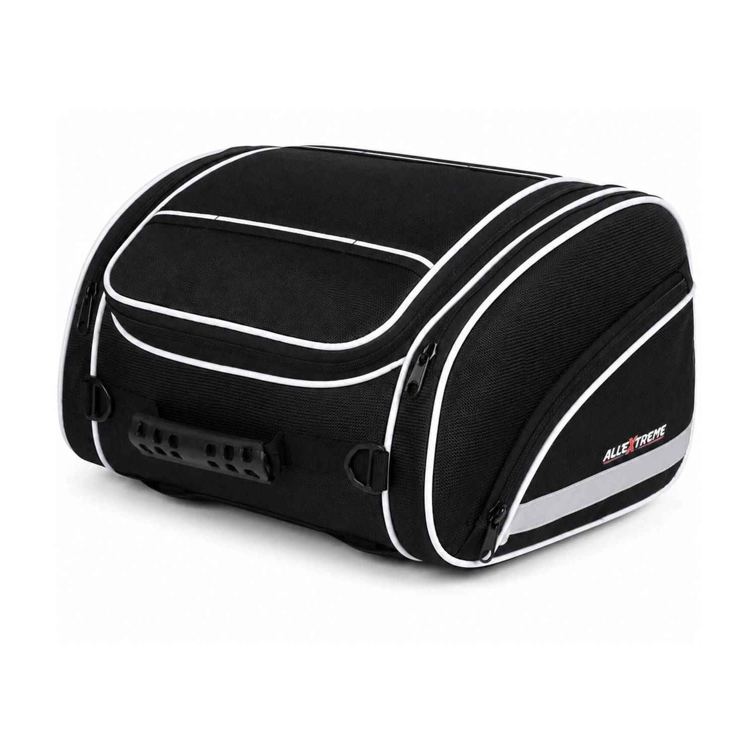 ALLEXTREME 35L Motorcycle Tail Bag Lightweight Multi-Pocket Biker Storage Luggage Box Black Polyester Motorbike Saddlebag