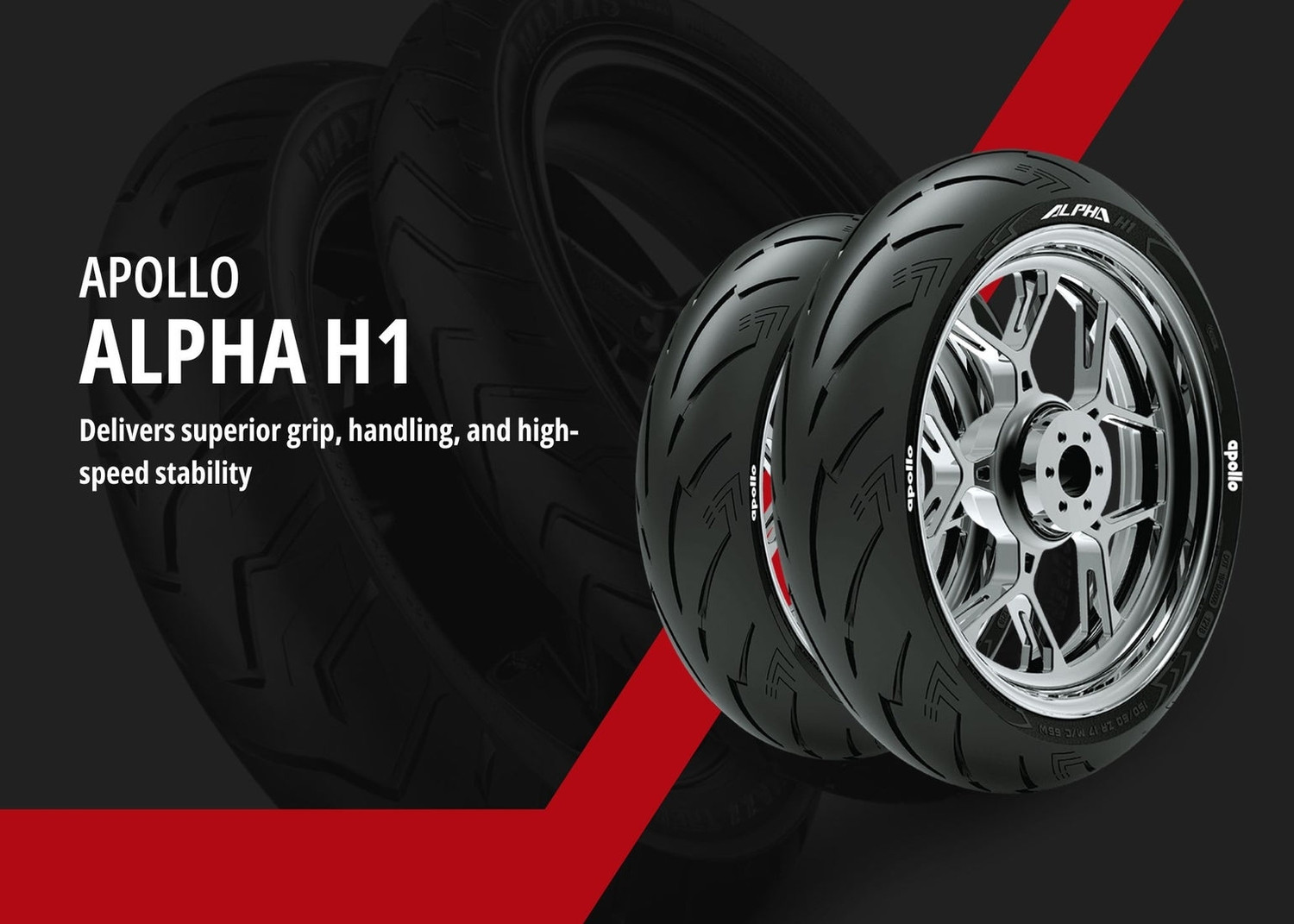 Image of Apollo 110 /70-R17 & 150 /60-R17 ALPHA H1 RADIAL COMBO PACK 2 TYRES ( FRONT & REAR ) ALPHA H1 RADIAL Front & Rear Two Wheeler Tyre