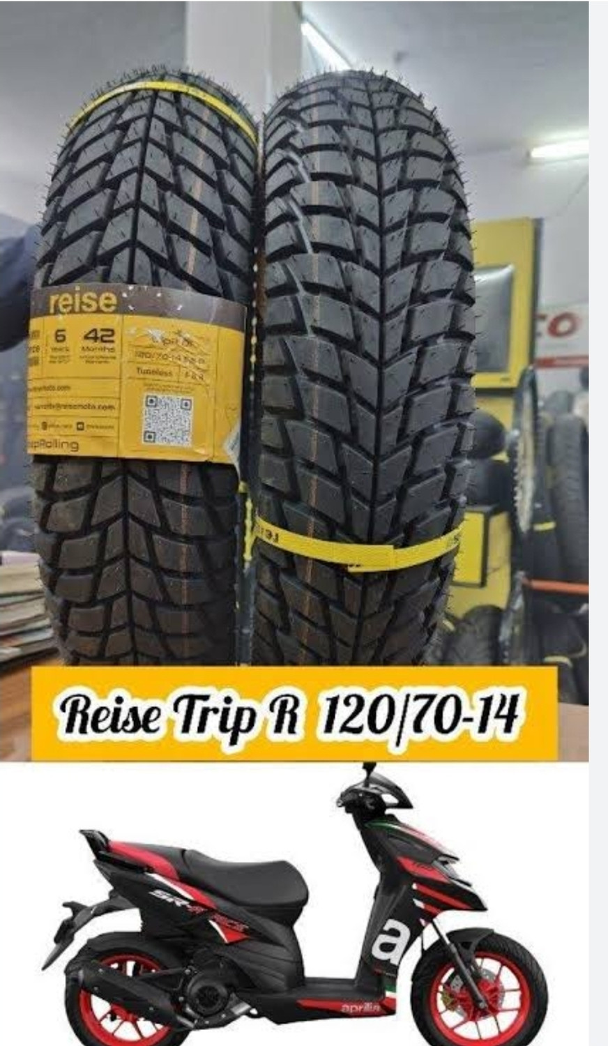 Image of Reise Moto 120 /70-R14 & 120 /70-R14 TRIP COMBO PACK 2 TYRES - FRONT & REAR Front & Rear Two Wheeler Tyre