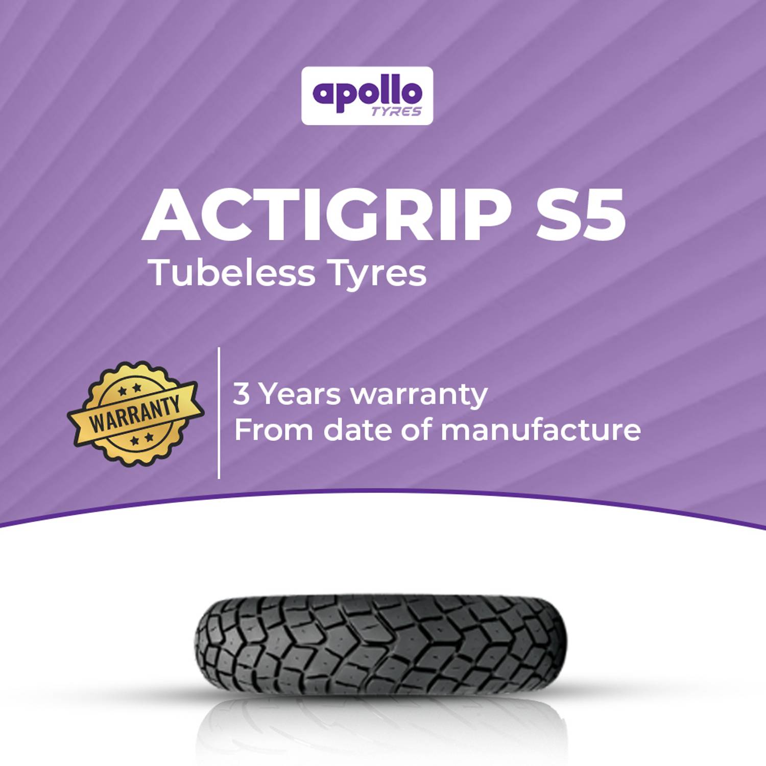 Apollo 90/90-12 54J ACTIGRIP S5 TL Two Wheeler Tyre - Image 5