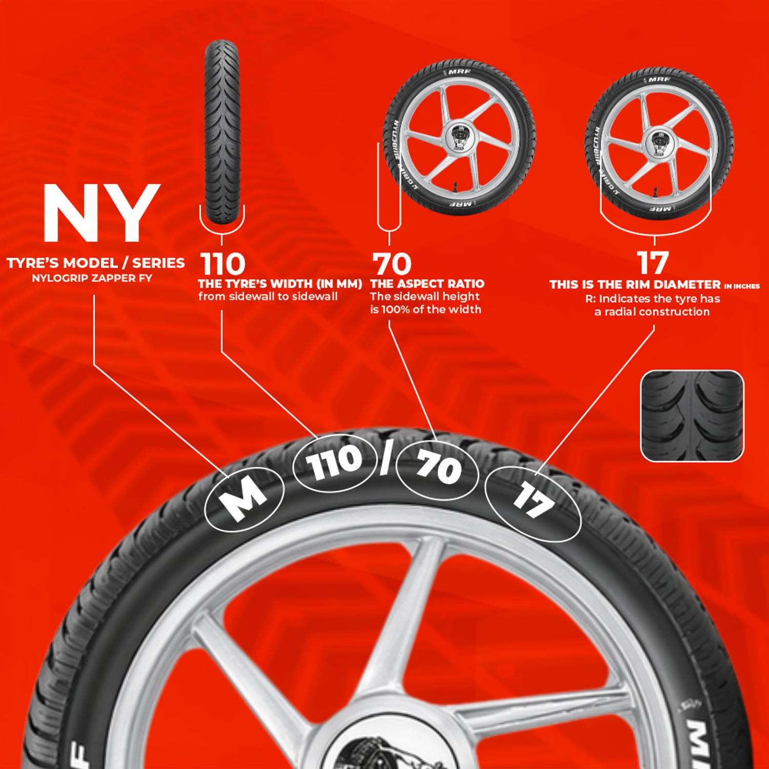 MRF 110/70-17 54H NYLOGRIP ZAPPER FY TL 110/70-17 54H Front Two